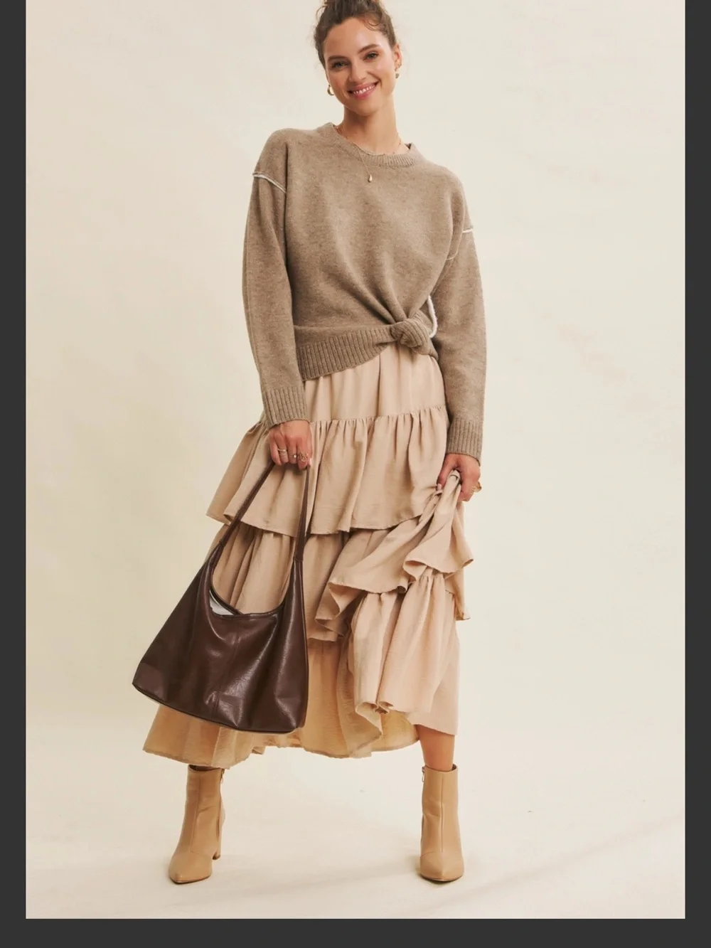 Slow Sunday Tiered Volume Maxi Skirt with Pockets - S - Picture 1 of 4